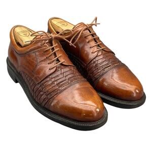 Johnston & Murphy Passport Brown Woven Leather Dress Derby Oxford Shoe Men 10.5